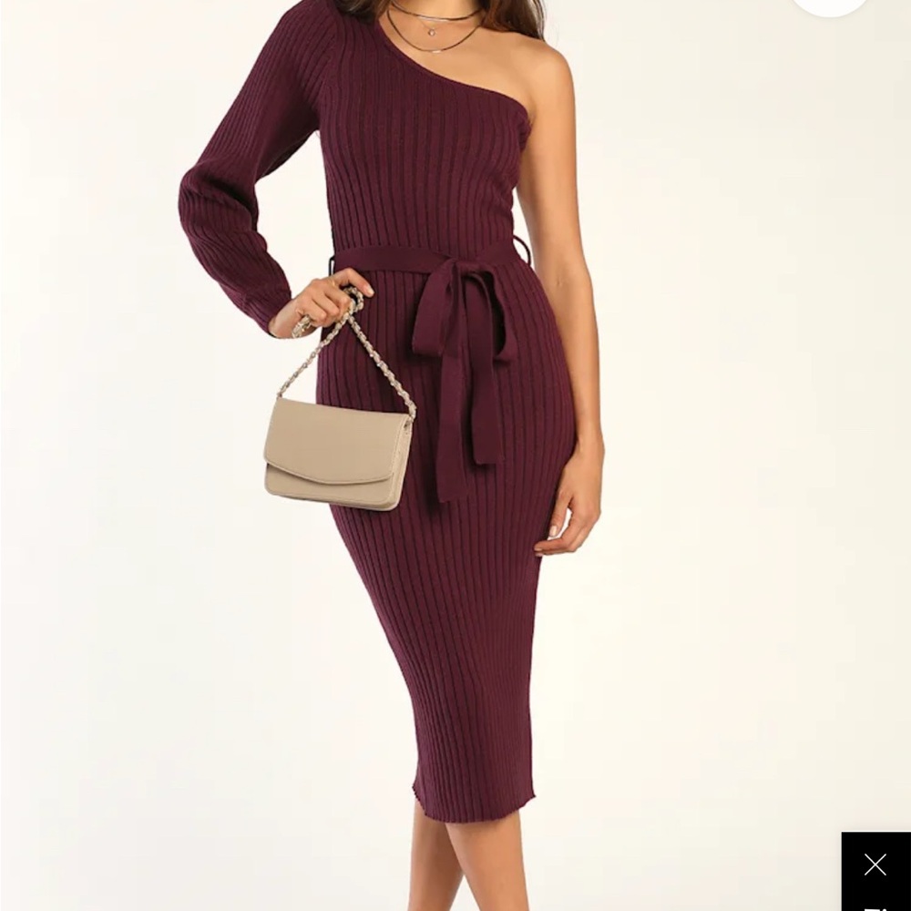 Lulu's Abundant Allure Plum Purple One-Shoulder Sweater Dress - Picture 8 of 12